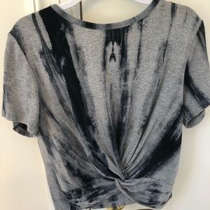 Grey and Navy Tie Dye Knot Front Shirt